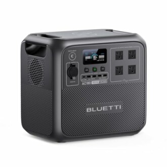 BLUETTI portable power station with multiple outlets and display.