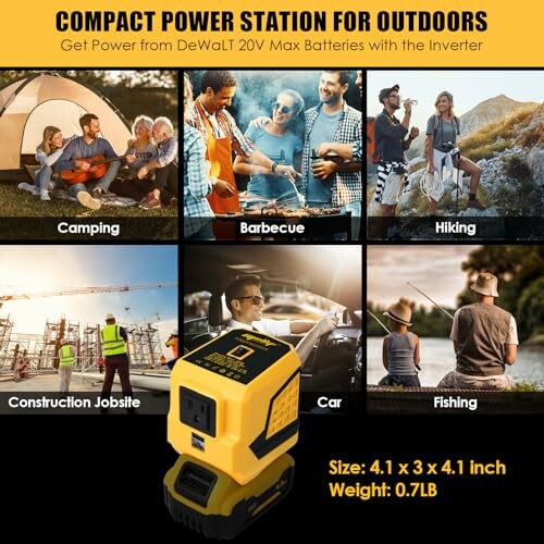 Compact power station for camping, barbecue, hiking, construction, car, fishing.