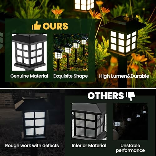 Comparison of solar garden lights, highlighting quality differences.