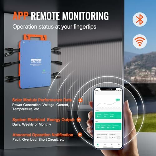 Vevor app remote monitoring system with solar and electrical data features.